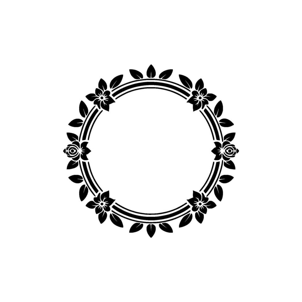 Elegant Floral Wreath in Minimalist Black on White vector