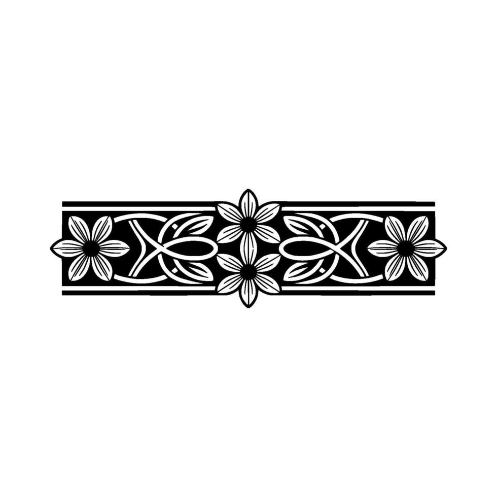 Art Nouveau Floral Border in Black and White on White Background vector