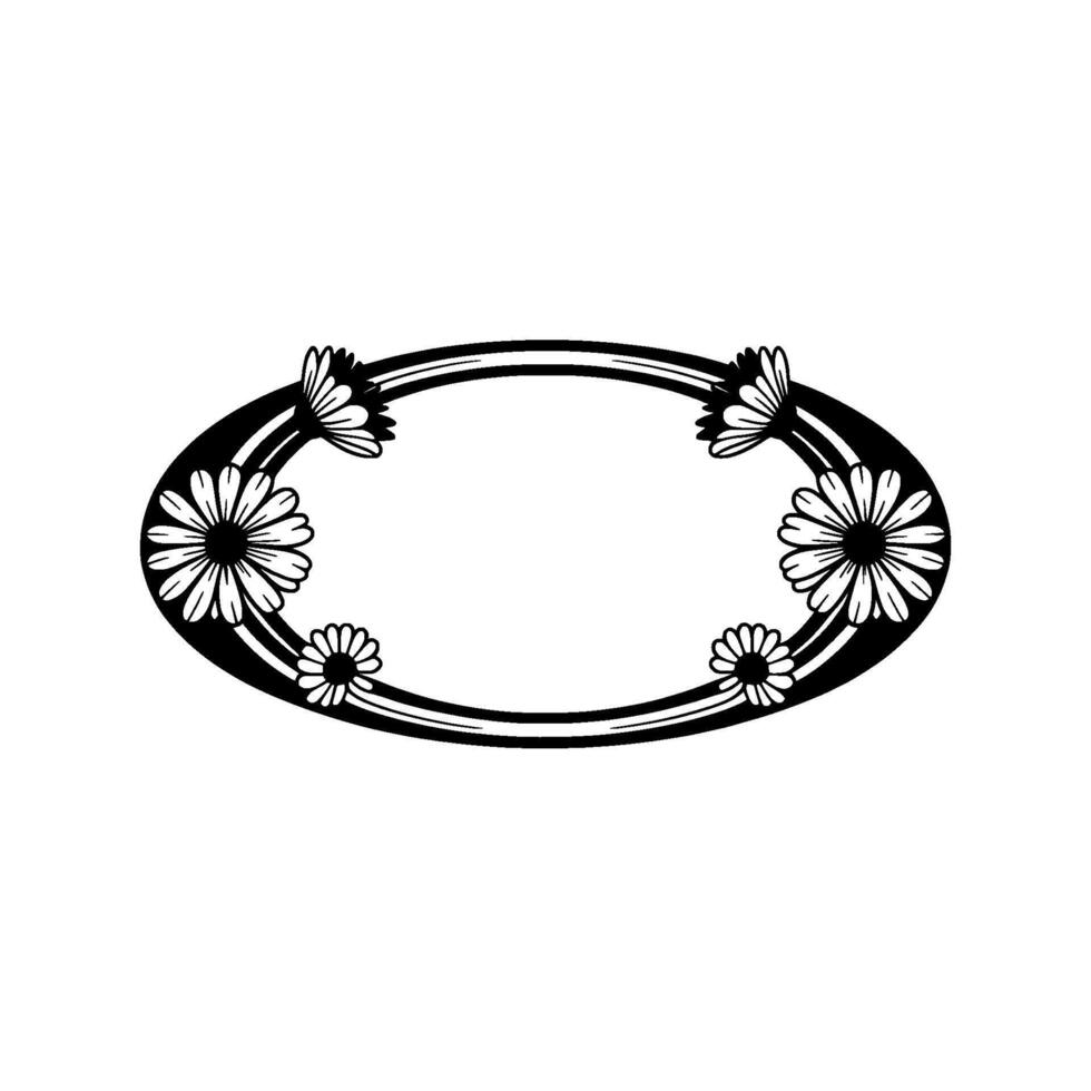 Elegant Floral Oval Frame, Black and White, Art Nouveau vector