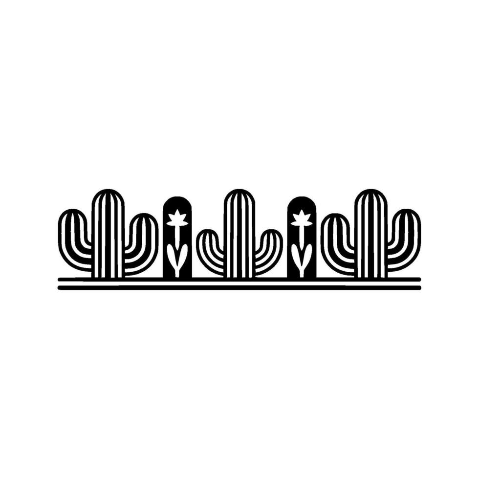 Minimalist Cactus Illustration Black White Southwest Element vector