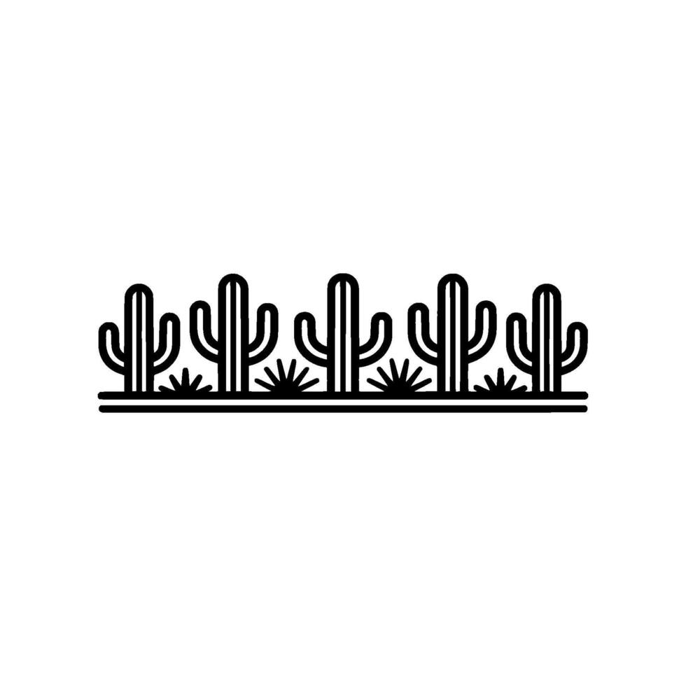 Minimalist Desert Cactus Line Art Border, Landscape vector