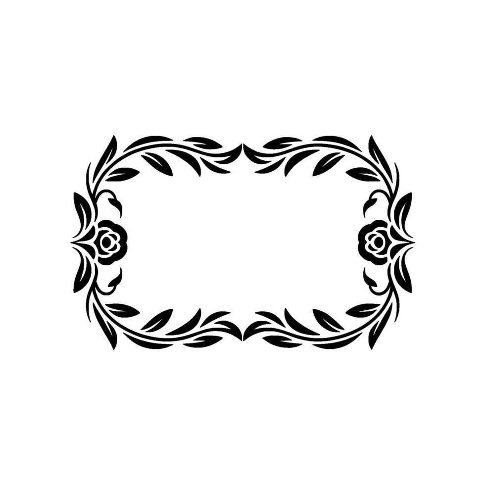 Elegant Floral Frame Black Vines Roses on White Background vector