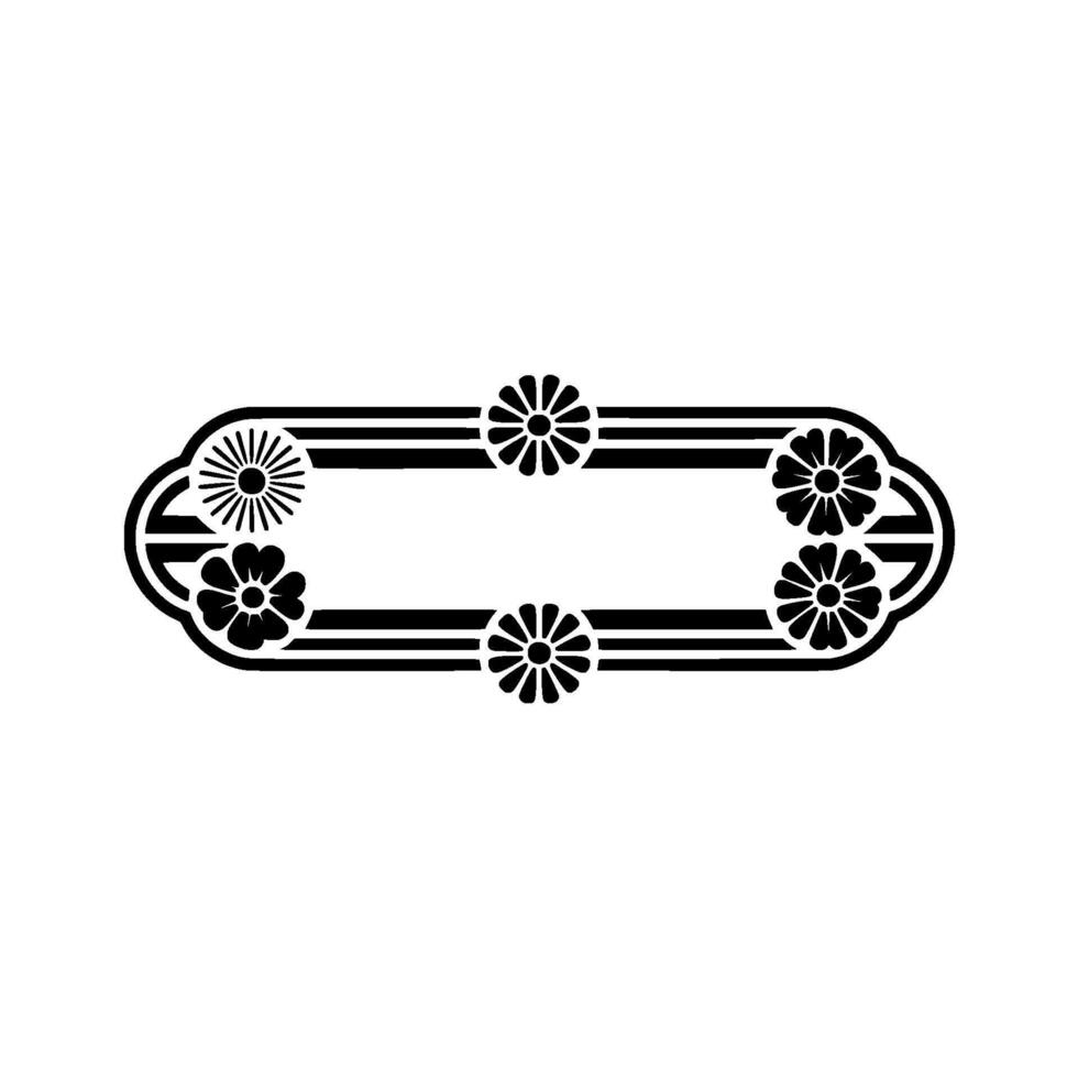 Minimalist Floral Frame , Black and White, Element vector
