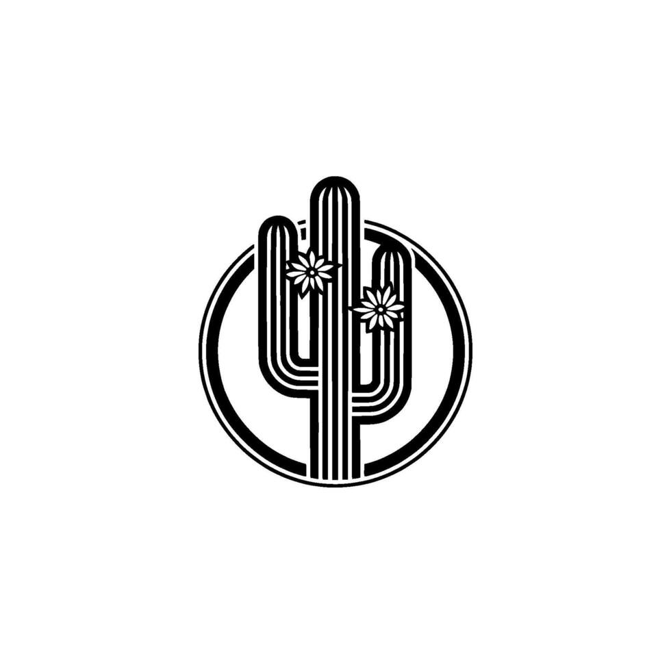 Art Deco Cactus with Flowers on White Background vector