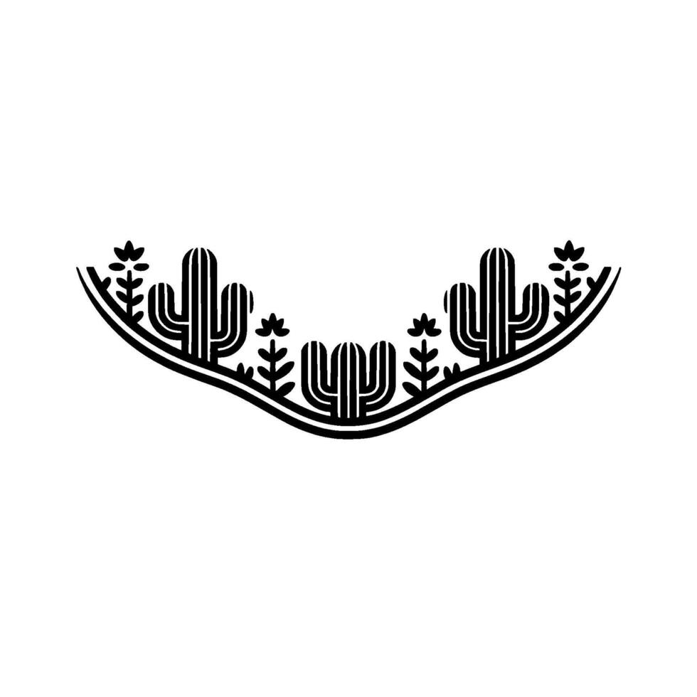 Minimalist Desert Scene Cactus Flowers Border , Illustration vector