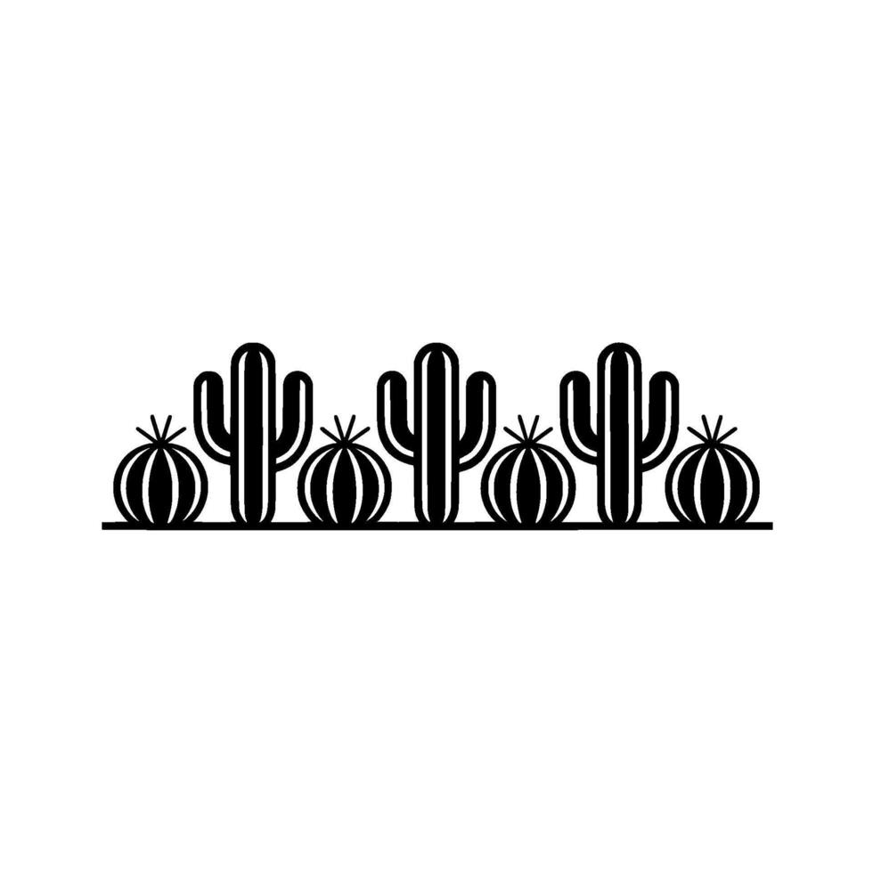 Minimalist Cactus Border Illustration Black White Desert Flora vector