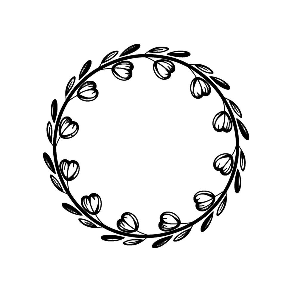 Minimalist Floral Wreath Illustration in Grayscale vector