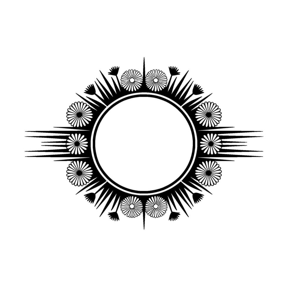 Art Deco Floral Frame with Circular Center, Black and White vector