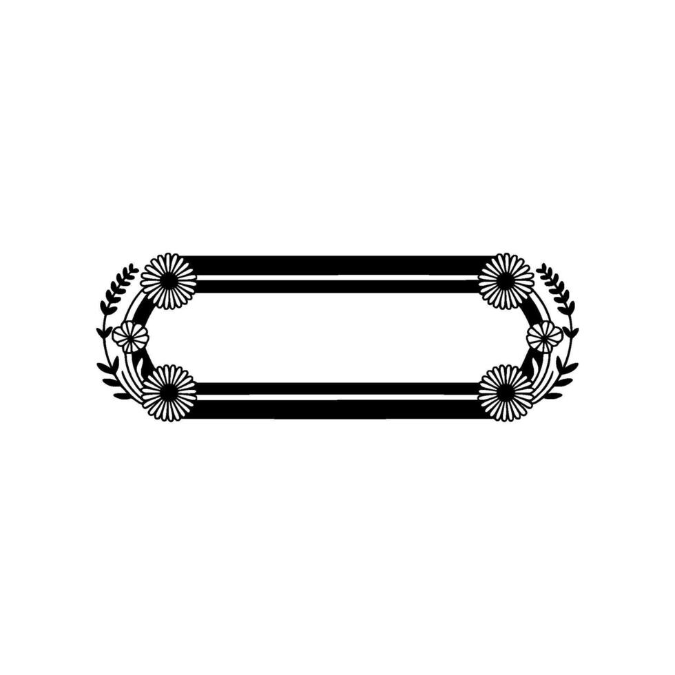 Floral Black White Decorative Rectangle Label, Elegant vector