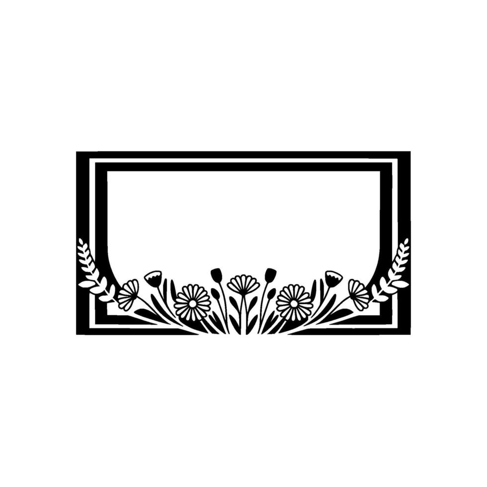 Floral Frame Silhouette Minimalist Black White Border vector