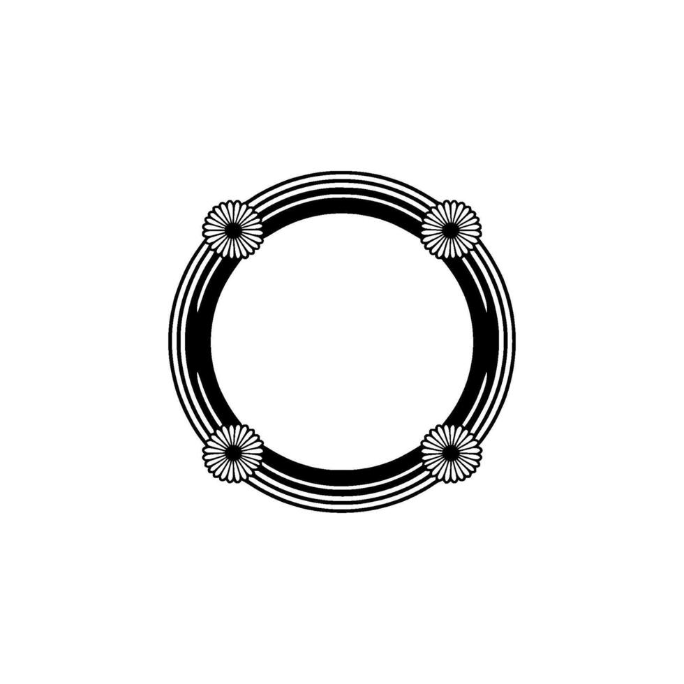 Minimalist Floral Circle Frame , Black and White vector