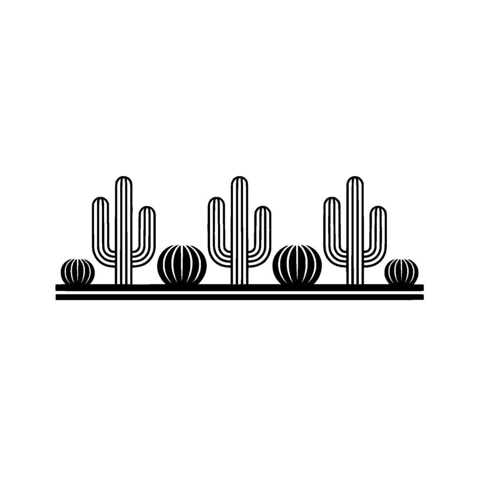 Minimalist Cactus Silhouette Border , Black White vector