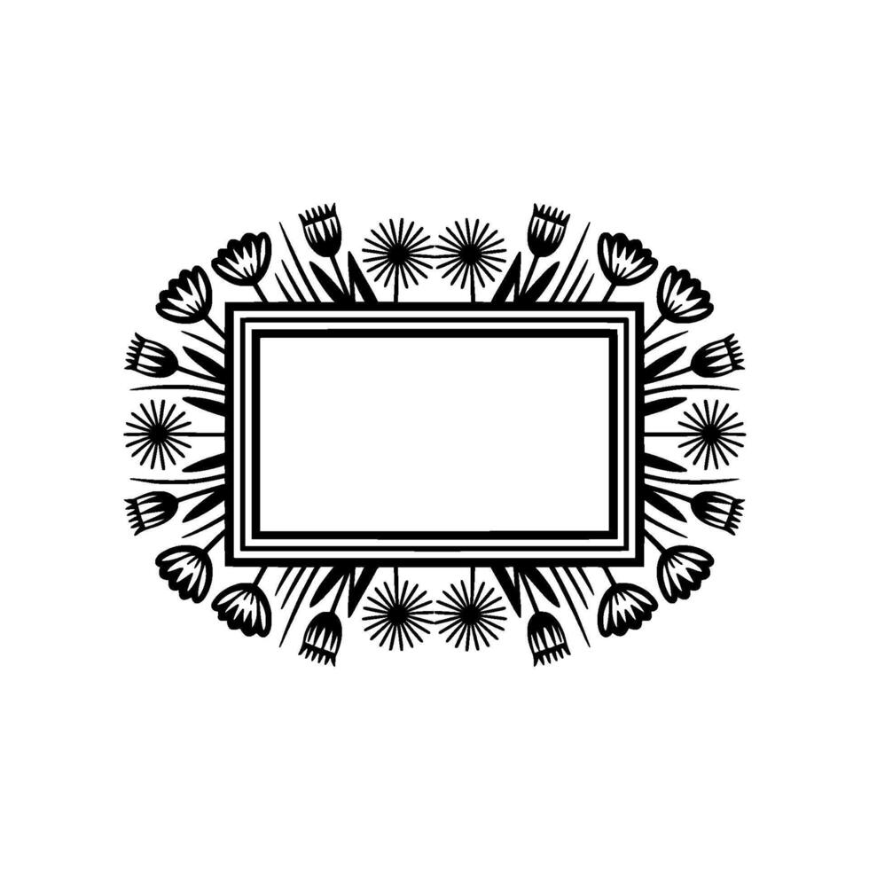 Floral Frame Elegant Black White Illustration vector