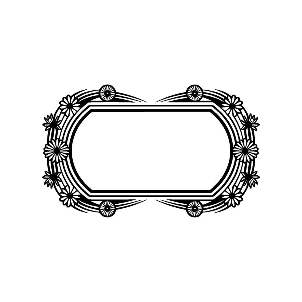 Elegant Art Deco Floral Frame, Black and White Element, Border vector