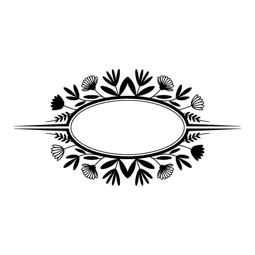 Elegant Floral Oval Frame, Black and White, Minimalist, Floral frame vector