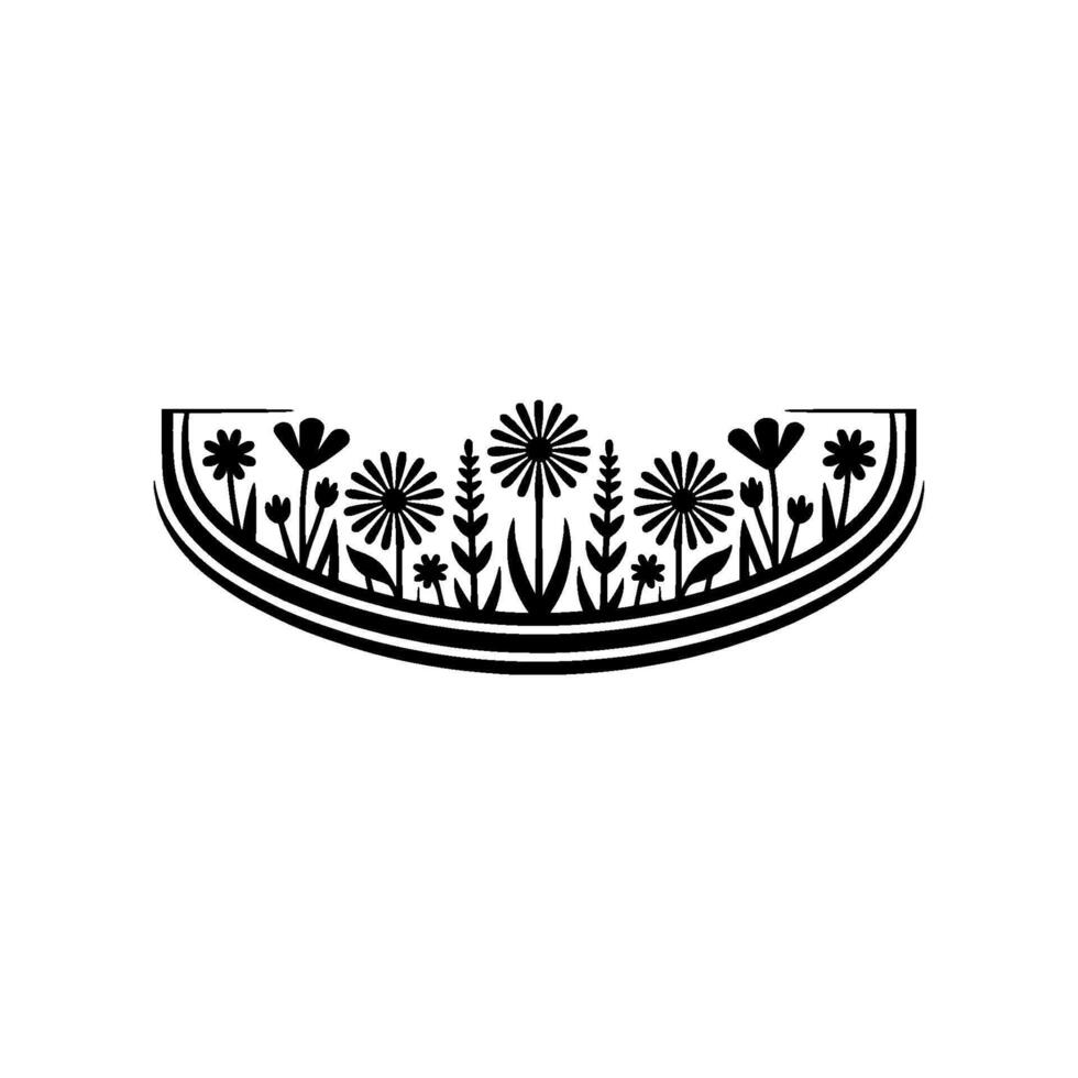Floral Border Minimalist Black White Illustration, Silhouette vector