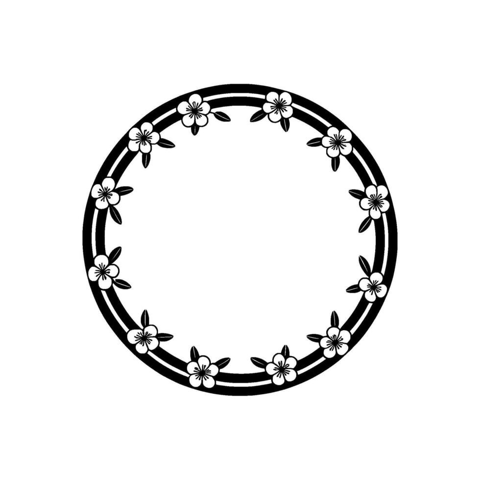Minimalist Floral Wreath Black and White Circular vector