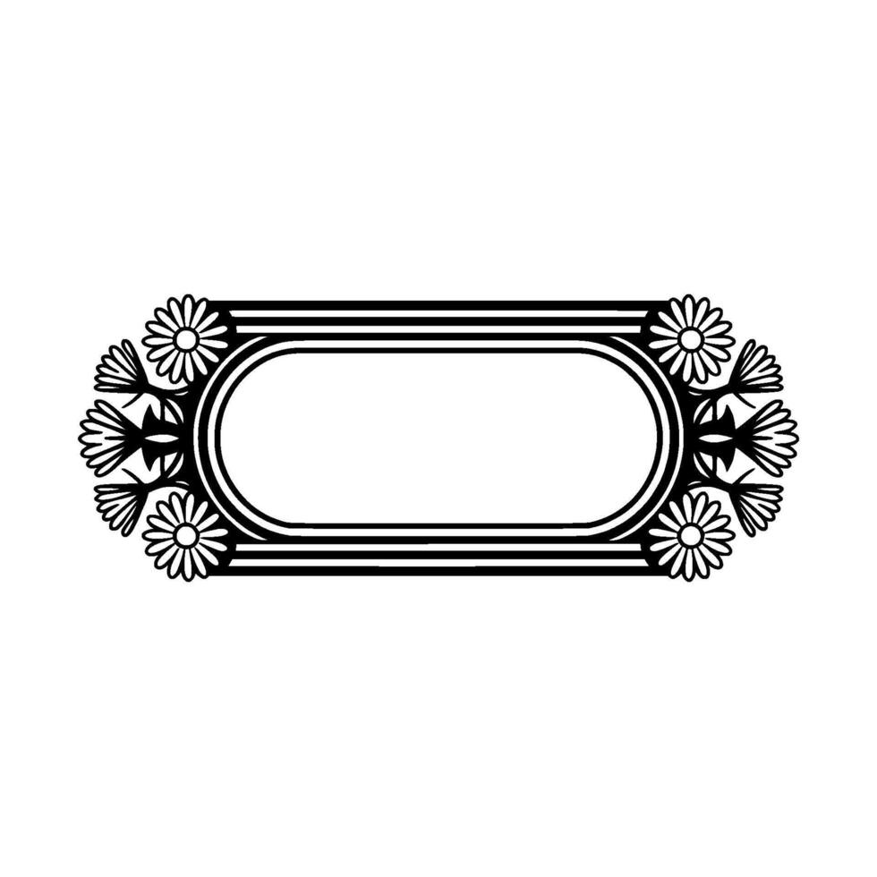 Floral Oval Frame, Decorative Black and White vector