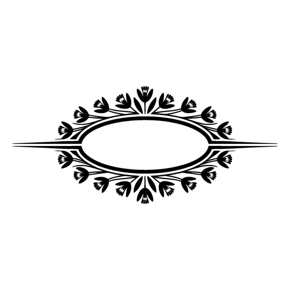 Elegant Floral Oval Frame - Black and White, Ornament vector