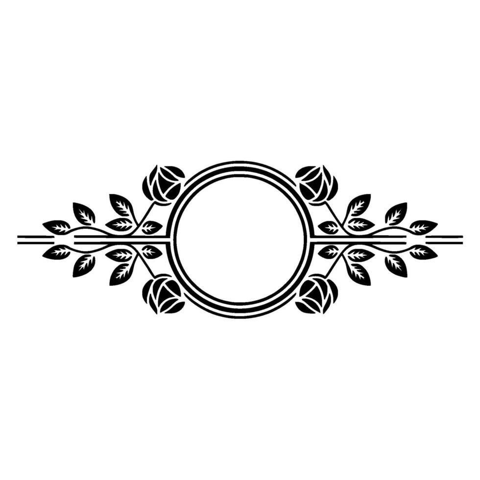 Elegant Floral Frame with Circle, Minimalist Black White vector