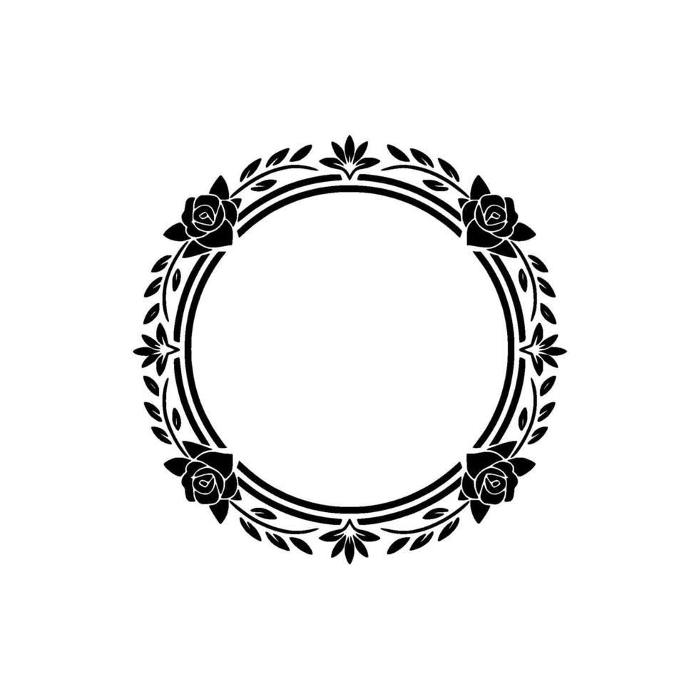 Elegant Floral Circular Frame, Black and White, Floral frame vector