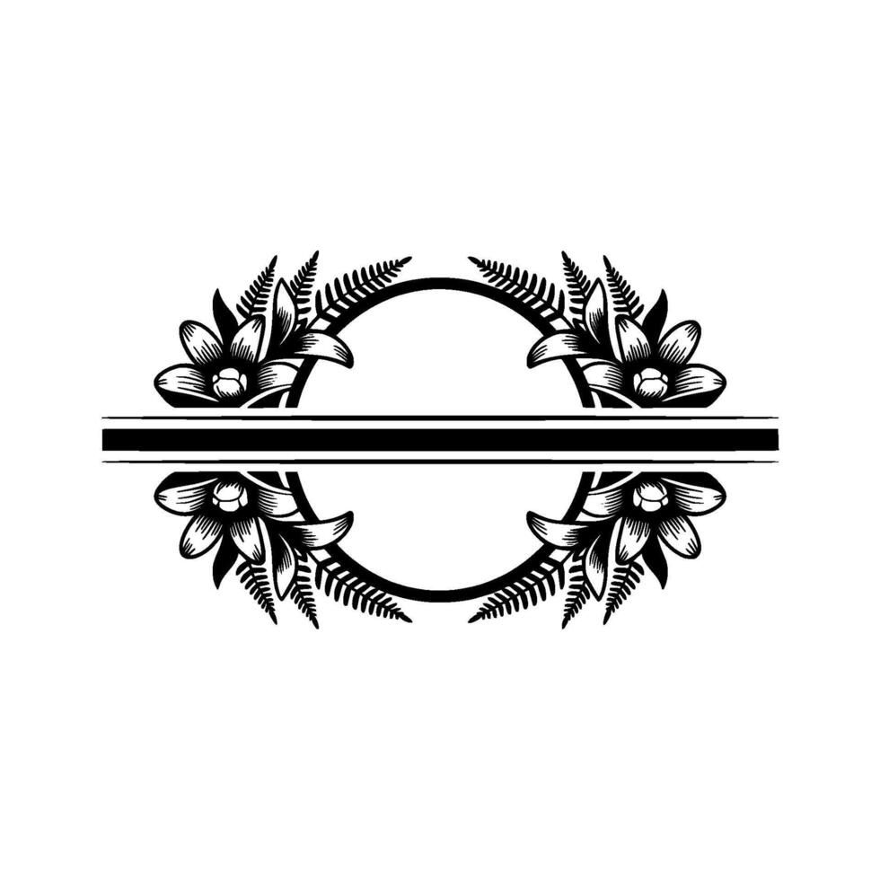 Elegant Floral Monogram Circle with Black White Decoration vector
