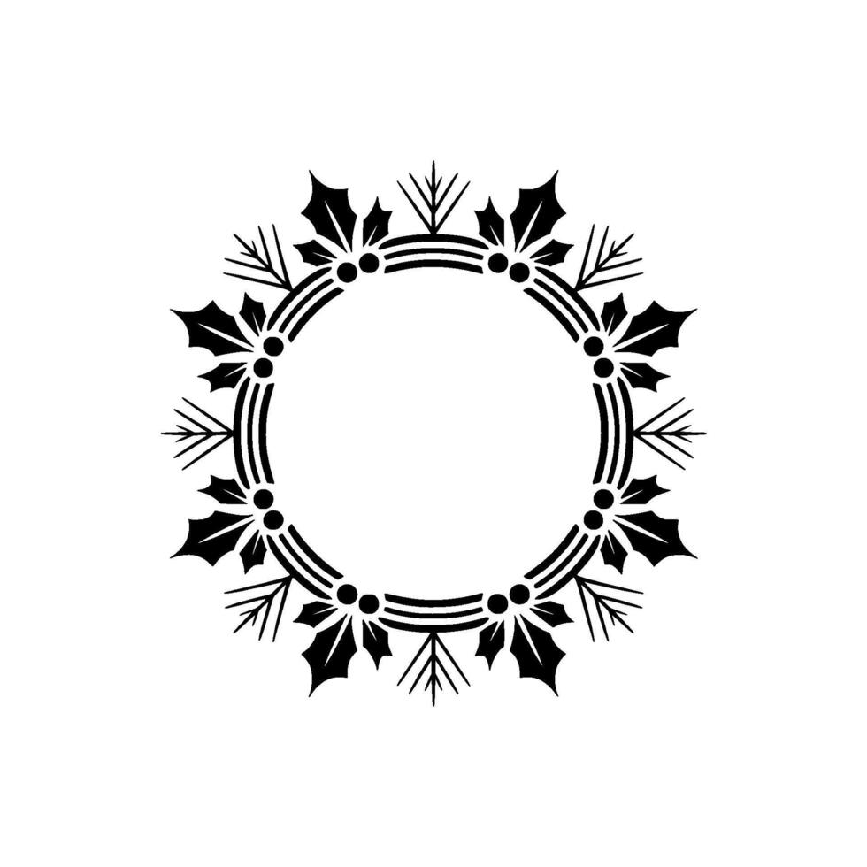 Elegant Christmas Wreath Frame, Black and White Minimalist vector