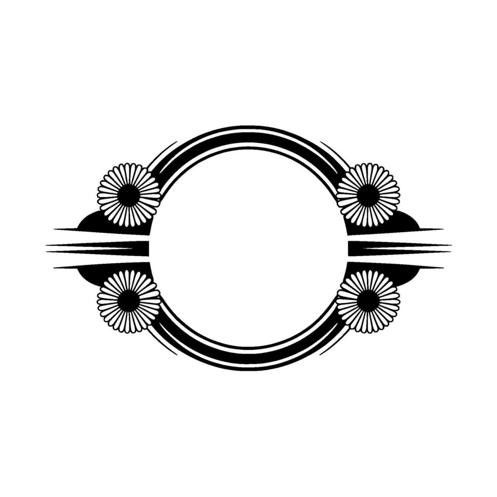 Art Deco Floral Circle Frame, Black and White vector