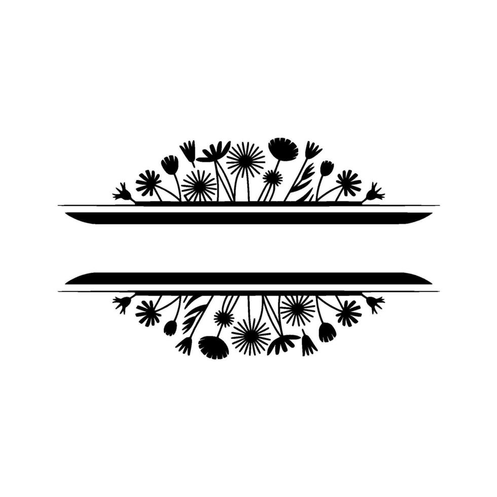 Floral Banner Silhouettes Elegant Black White Element vector