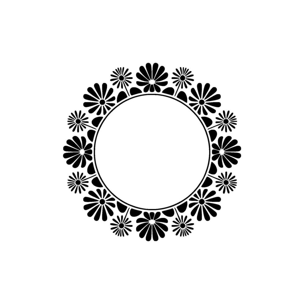 Elegant Floral Circle Frame, Black and White, Floral frame vector