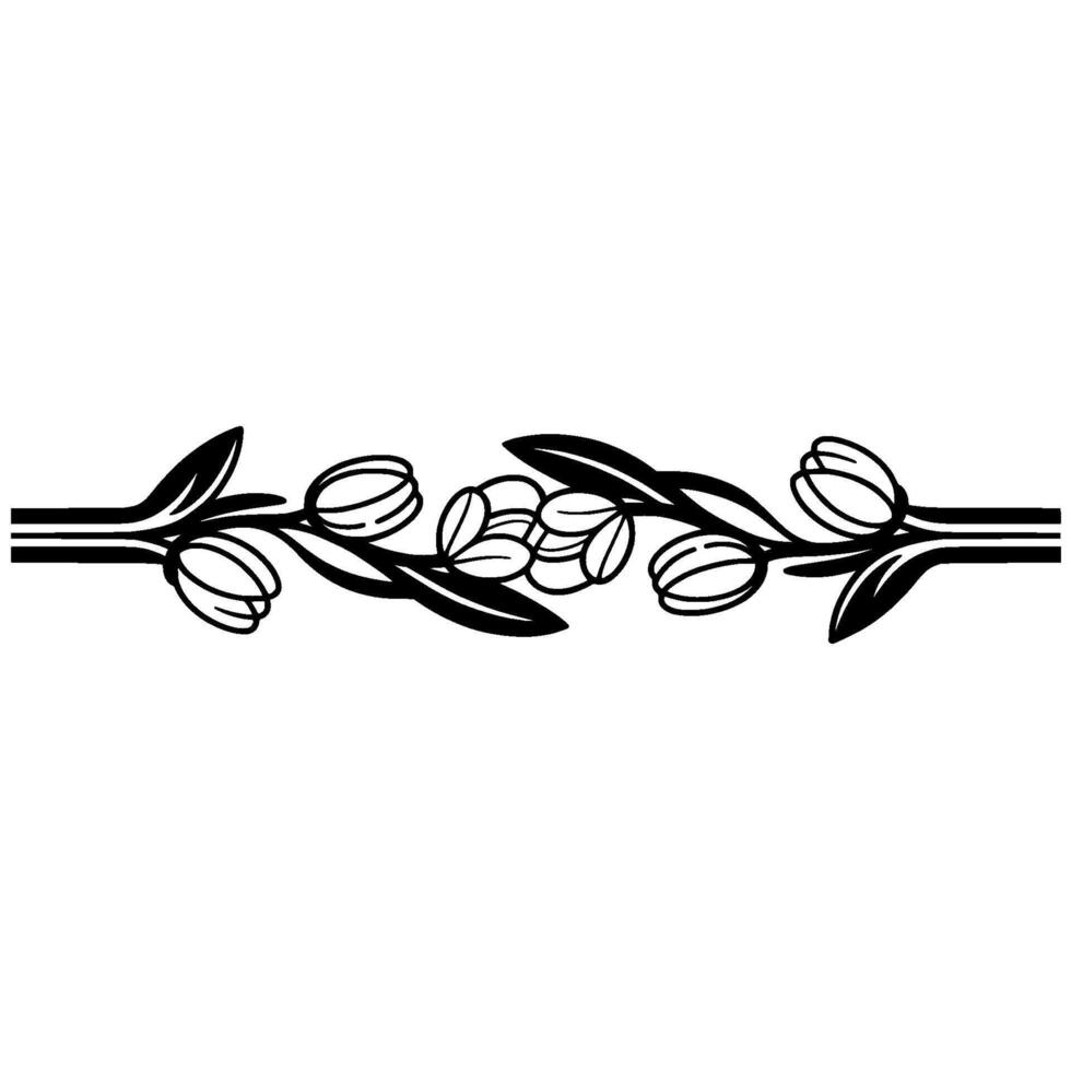 Minimalist Floral Border - Black Tulip Silhouettes on White vector