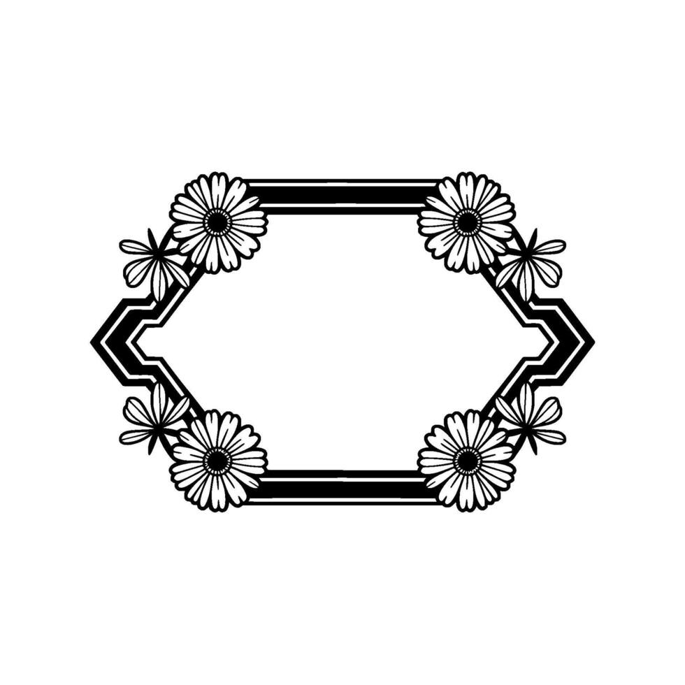 Geometric Floral Frame , Black and White, Minimalist Style vector