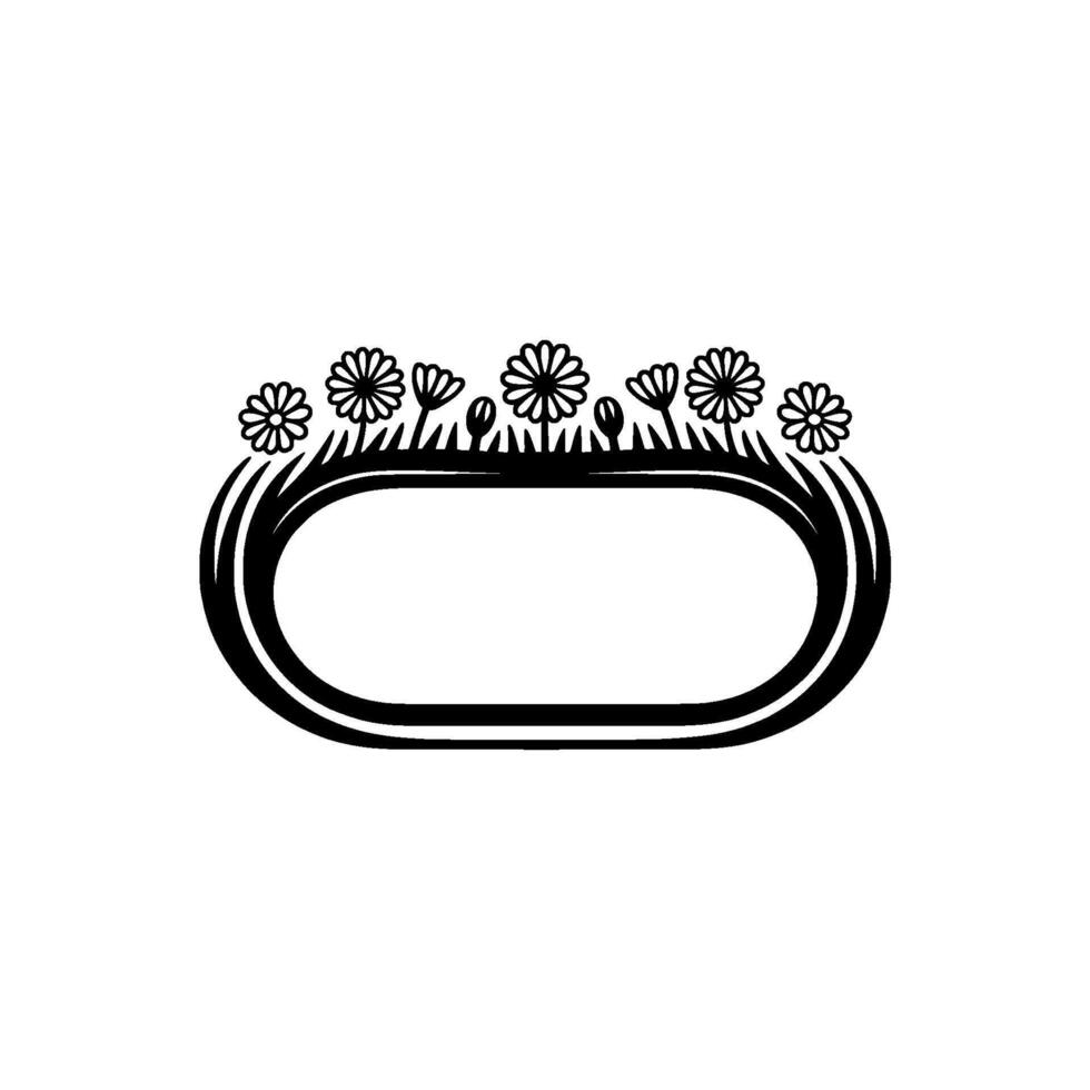 Simple Floral Oval Frame, Black and White vector