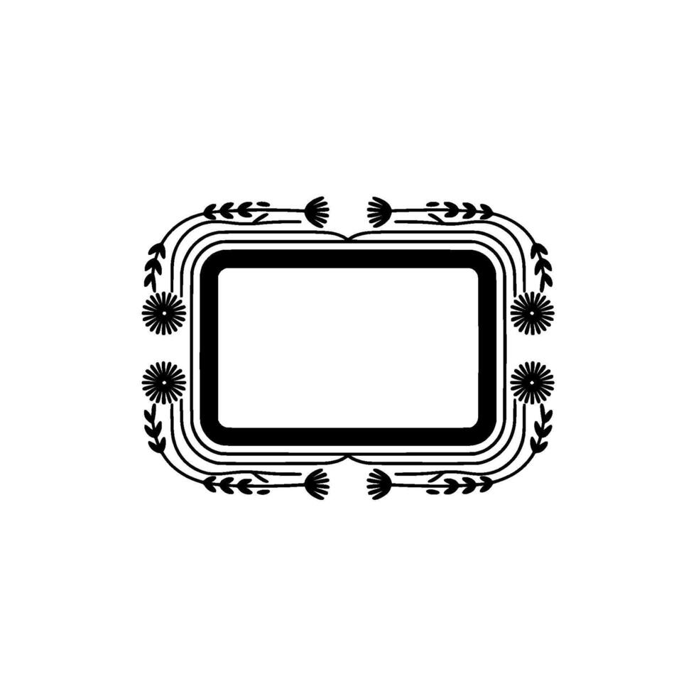 Minimalist Floral Frame , Blank Label, Black and White vector