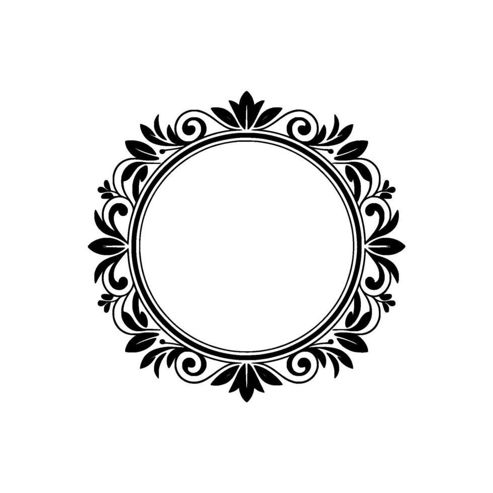 Elegant Black White Circular Floral Frame, Ornament vector