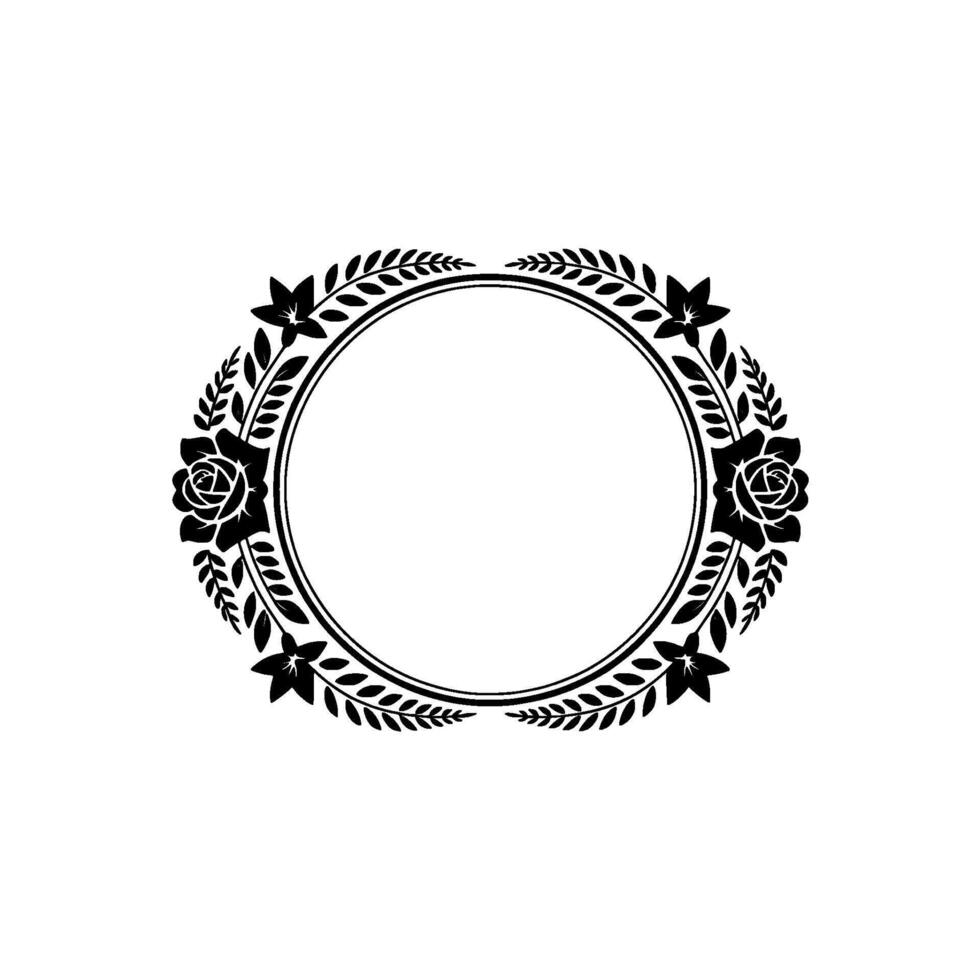 Elegant Floral Frame with Roses Leaves - Black White vector