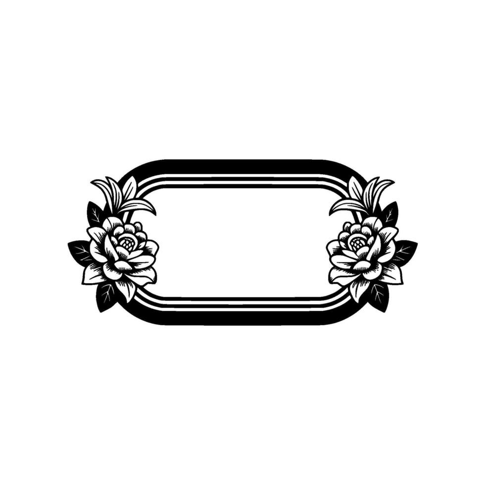 Elegant Floral Frame with Blank Space, Black and White Illustration vector