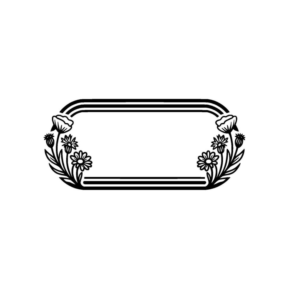 Minimalist Floral Frame, Black White, Decorative Element vector