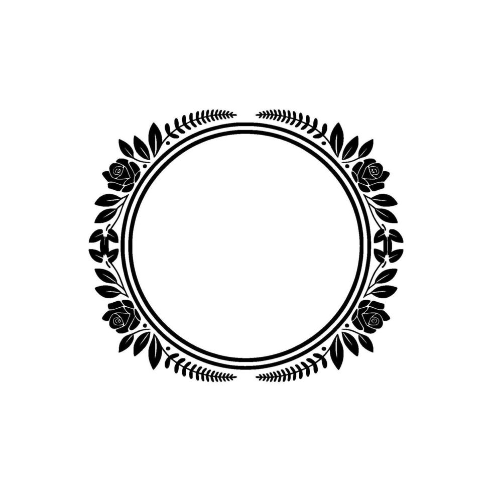 Elegant Floral Circle Frame, Black and White for Invitations Logos vector