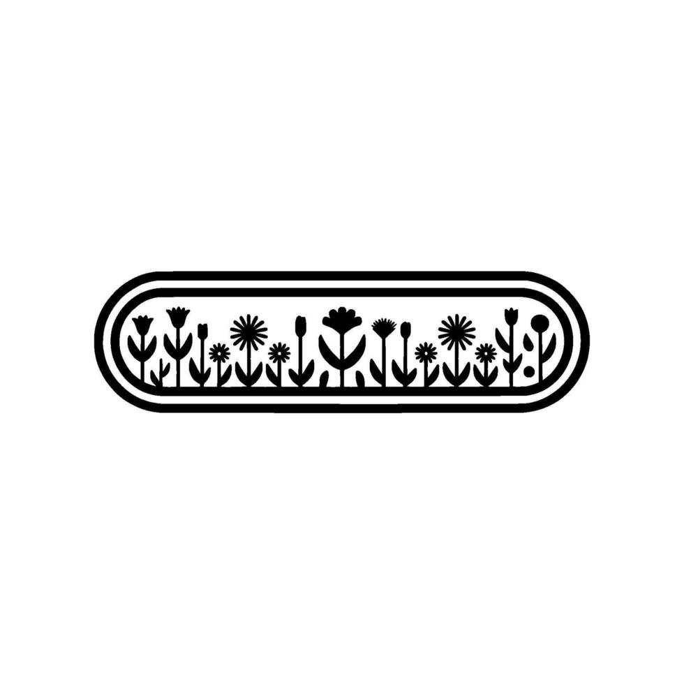 Minimalist Flower Field in Oval Frame, Black and White Illustration vector