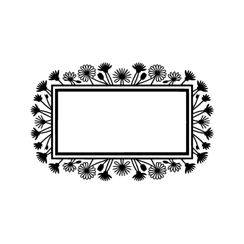 Elegant Floral Frame - Black and White Minimalist vector