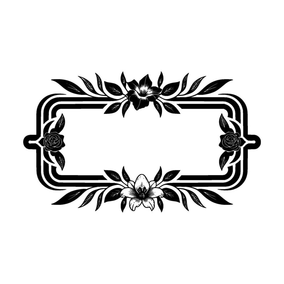 Elegant Floral Frame, Black White, Botanical Border vector