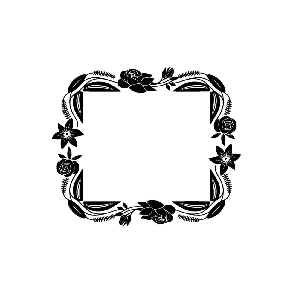 Elegant Floral Frame Black White Silhouette on Light Gray vector