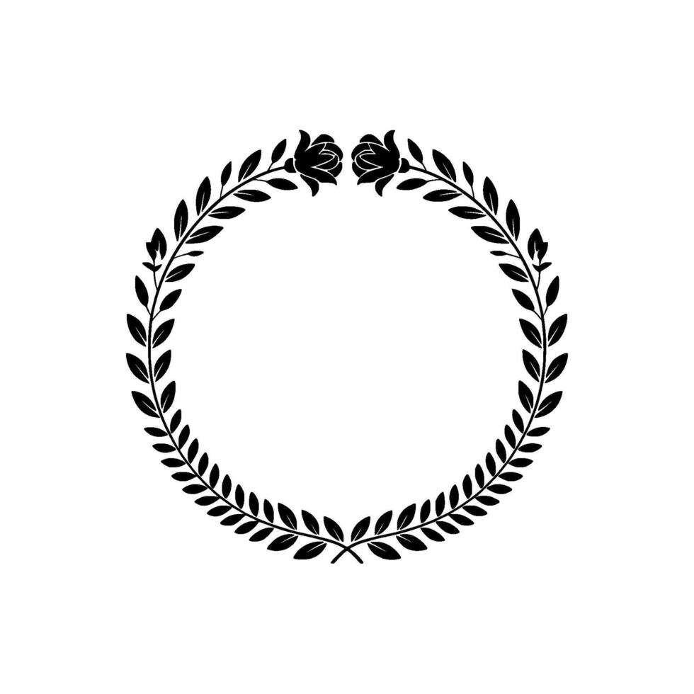 Elegant Floral Wreath Circle Frame, Black on White, Minimalist vector