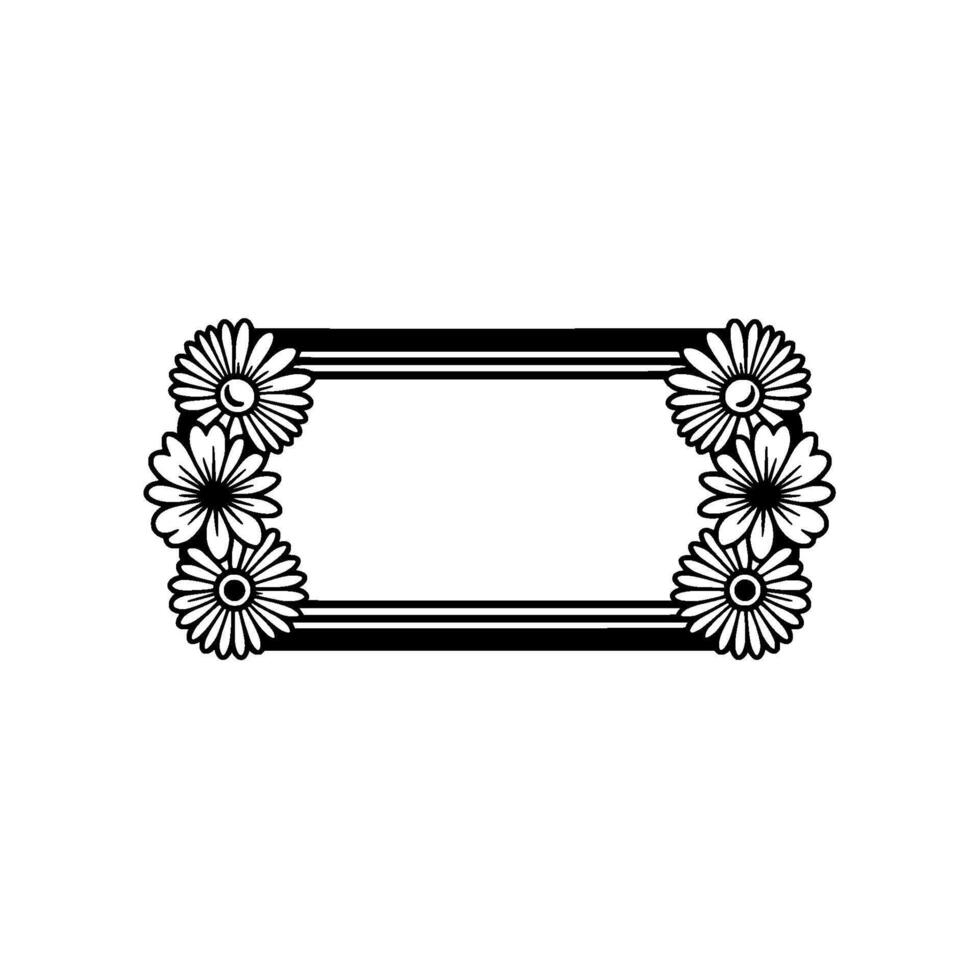 Floral Frame Template Daisy , Black White, Invitation Greeting Card Border vector