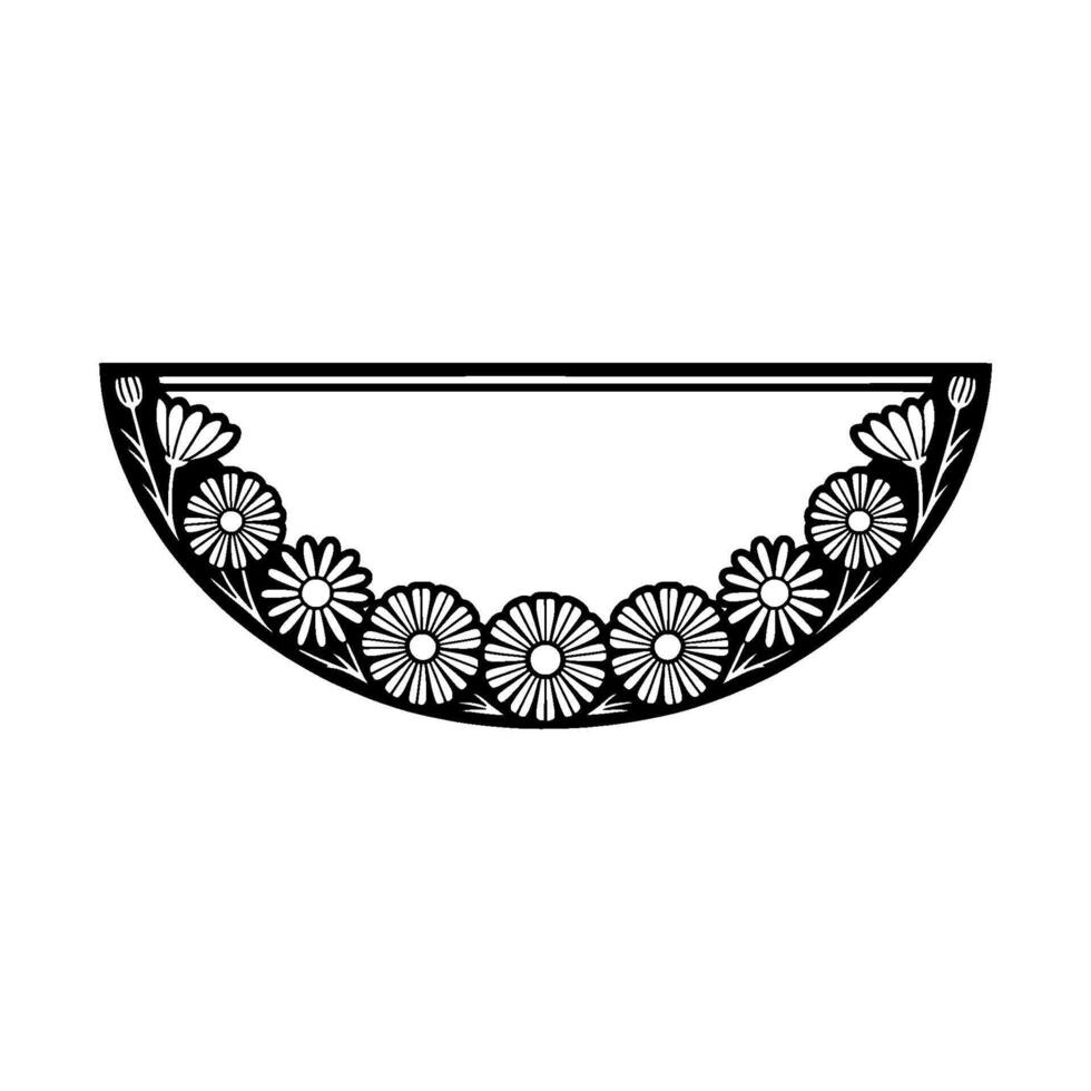 Elegant Semi-Circle Floral , Black and White, Minimalist, Decorative Element vector