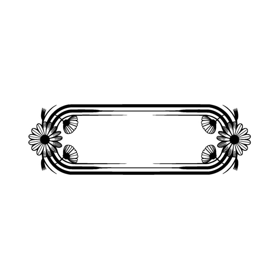 Floral Rectangle Frame in Black on White - Decorative vector