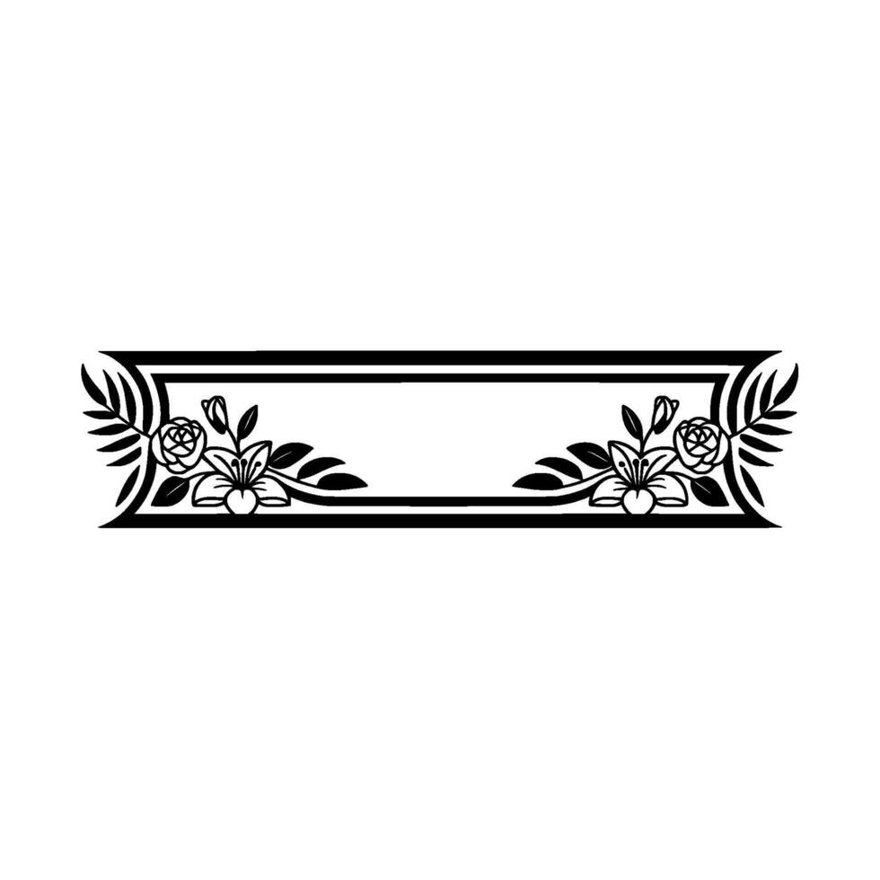 Elegant Floral Frame Illustration, Black White, Element vector