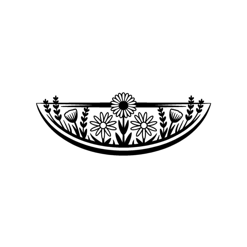Minimalist Floral Silhouette, Curved Frame, Illustration vector