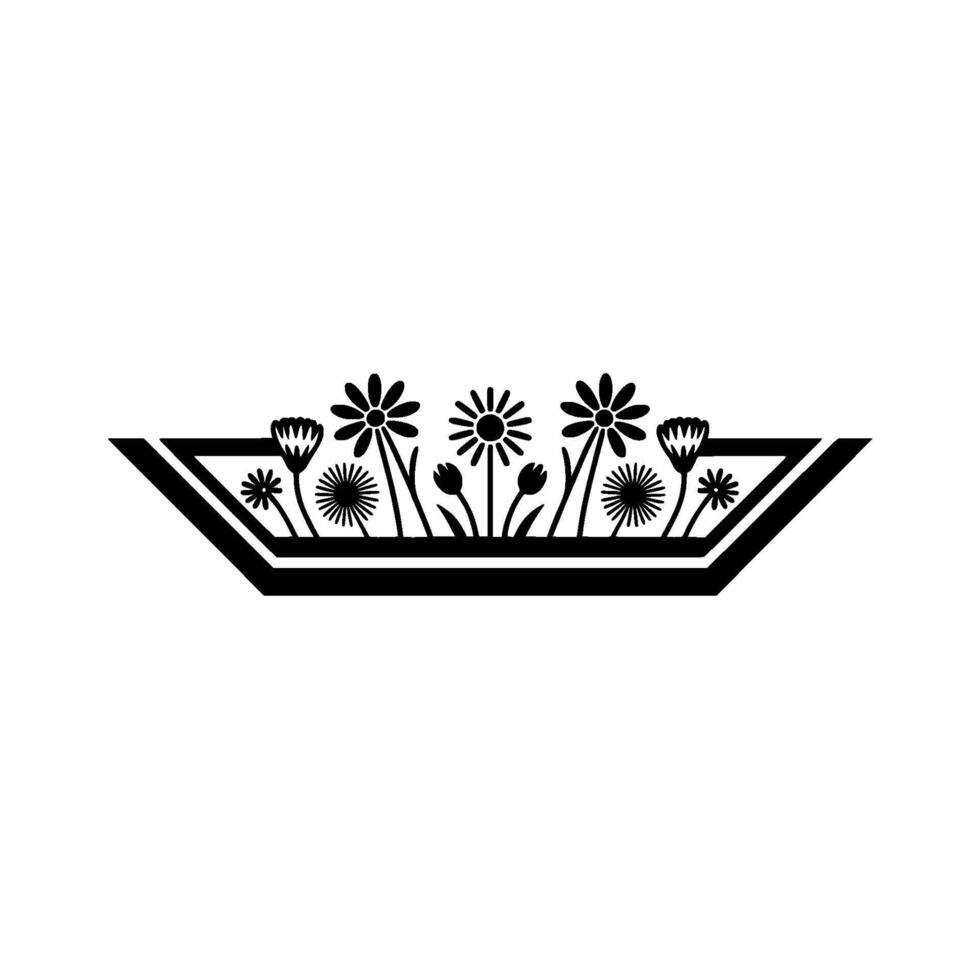 Minimalist Floral Arrangement in Geometric Frame, Black and White vector
